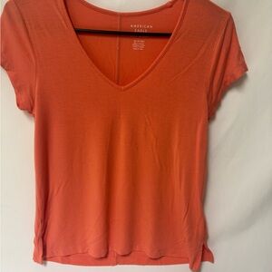 American Eagle Outfitters Coral V-Neck Short Sleeve Tee - Bright Coral